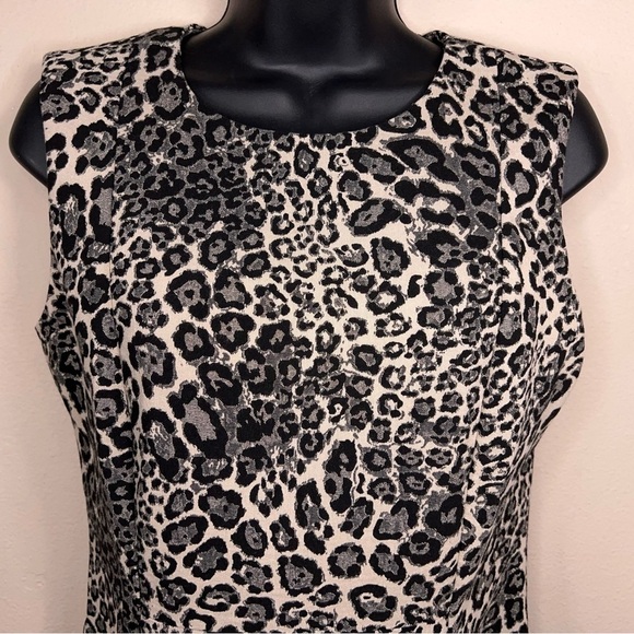 Size 6 Calvin Klein Leopard Print Dress Sheath Stretch Sleeveless Retro Event - Picture 4 of 12